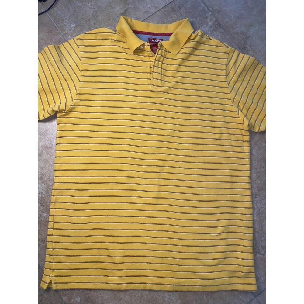 Chaps Denim XL/TG Polo Shirt YellowStripes Golf Wear 100% Cotton - Picture 1 of 5
